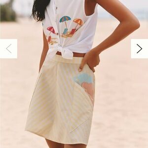 NWT Anthropologie yellow/white striped embroidered ice cream cone skirt
